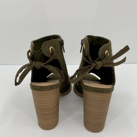 LC Lauren Conrad Boots Womens 8M Ankle Booties Peep Toe Block Heels Olive Green - Picture 5 of 10